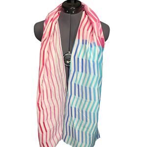 Vintage Carlisle Silk & Cotton Wrap / Scarf Pink & Blue Striped One Size